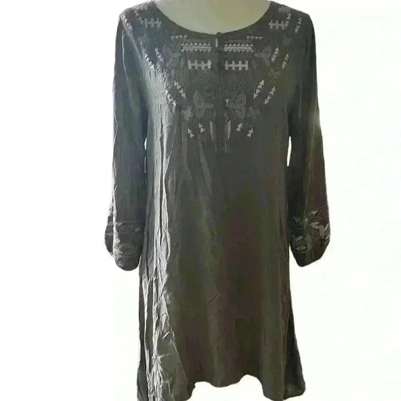 NWT MONORENO Detailed Embroidered Grey Boho Blouse Women’s Size M​ - Picture 1 of 7